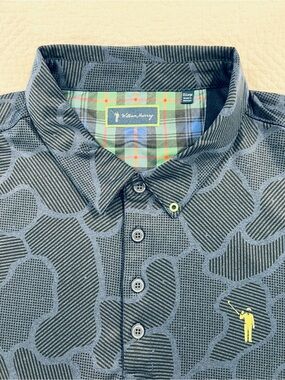William Murray Men’s 2XL In The Weeds Navy Black Tartan Geometric Polo